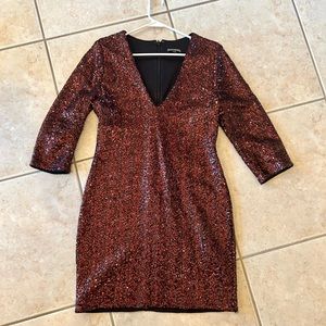 Express plunge neck bodycon glitter dress